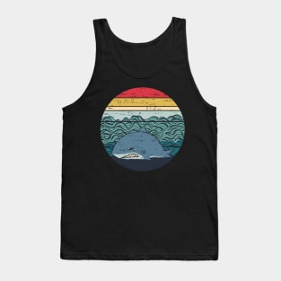 Funny Lazy Megalodon Retro Sunset Distressed Vintage Rainbow Colors Tank Top